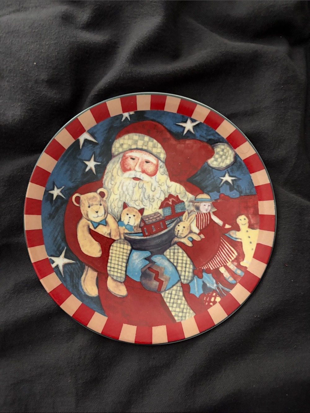 Festive Santa Decorative Plate - Red, Blue, Cream